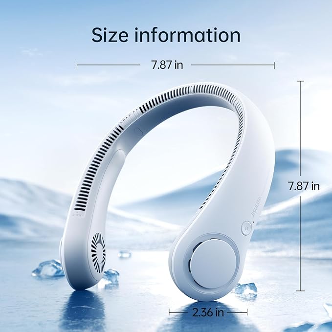 JISULIFE Portable Neck Fan, Hands-Free Bladeless, 5 Speeds, 4000 mAh Battery Operated Wearable Personal Fan, Twistable, Rechargeable, Gift for Women Men-Grey