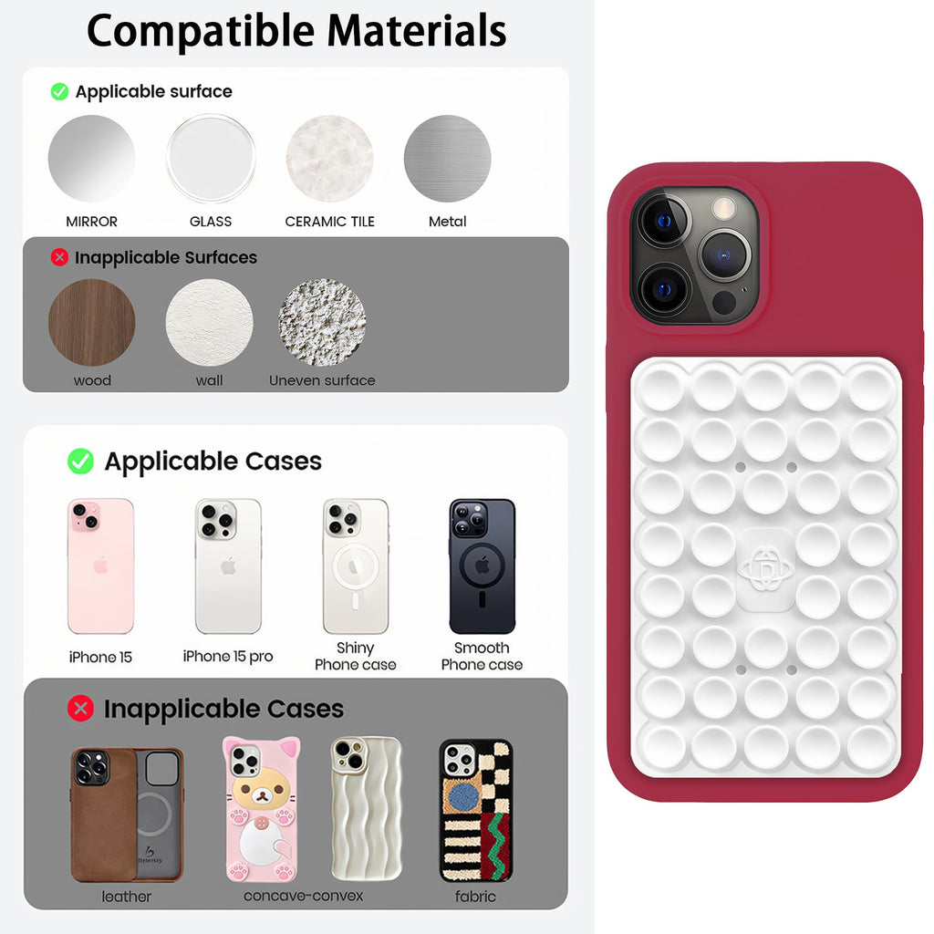 Silicone Double-Sided Suction Phone Case Detachable Mount, Car Dashboard Phone Holder, Fidget Sticky Grip Phone Accessories, Hands-Free Trending Stuff Stand for ASMR/TikTok/Gym/Cooking Creator(White)