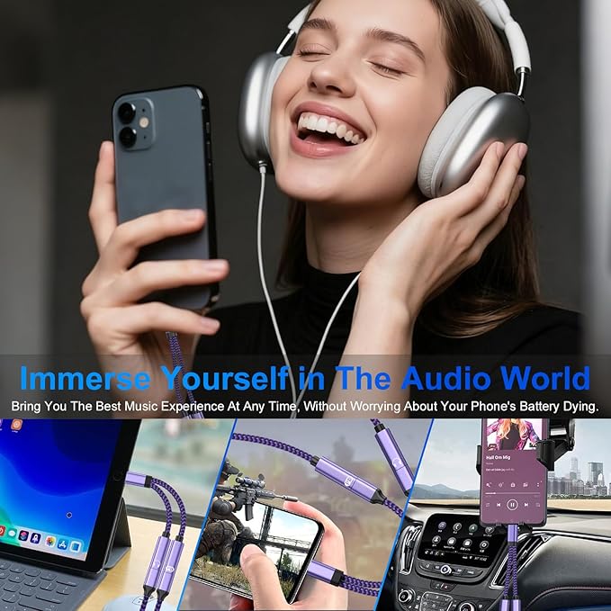 USB Type C Splitter 2 in 1 USB C Headphone and Charger Adapter Audio Dongle Cable with PD 60W Fast Charging for Samsung Galaxy A17 A16 A15 A56 S25 S24 S23 S22 S21 iPhone 17 16 15 Pro Max Pixel 10 9 8