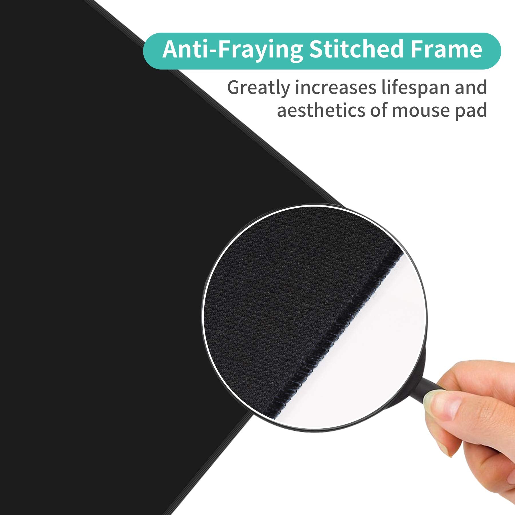 Dynippy Large Thin Mouse Pad with Stitched Edges, Black White Marble
