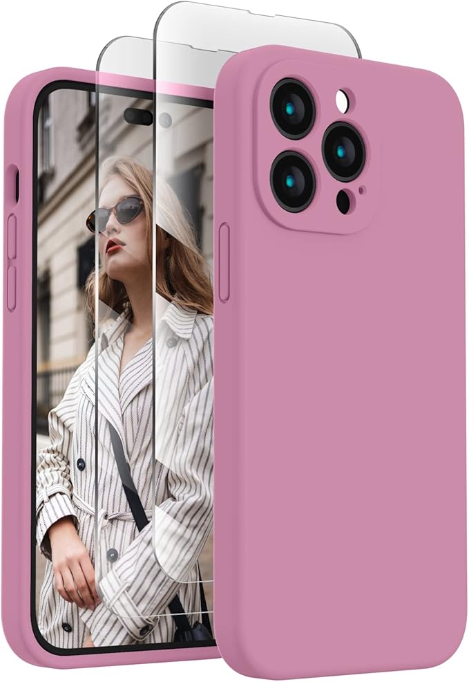 FireNova for iPhone 14 Pro Case, Silicone Upgraded [Camera Protection] Phone Case with [2 Screen Protectors], Soft Anti-Scratch Microfiber Lining Inside, 6.1 inch, Lilac Purple