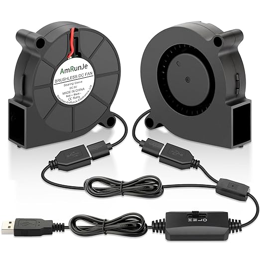 50mm x 15mm USB Blower Fan 2 Pack 5v Squirrel Cage Blower Fan with Variable Speed for Cooling DIY 3D Printer Costume Welding Helmet Thin Client CPU Modem