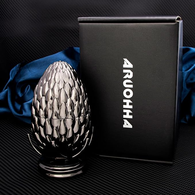 ARUOHHA DND Metal Dice Black Blue Dragons Egg Dice with Rotating Dragon Egg Shell, Compatible with D&D RPG Role Playing Game, Dungeons Polyhedral D and D Dice Set D20 D12 D10 D8 D6 D4