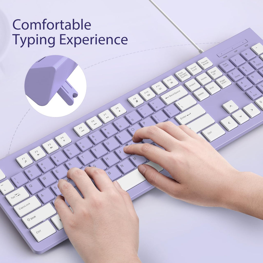 COLIKES Wired Keyboard, Ultra-Thin USB Wired Computer Keyboard, Low-Profile Keys, Spill-Resistant, Multimedia Keys, Compatible with Windows, Mac, Chrome, Linux, and Android-Purple