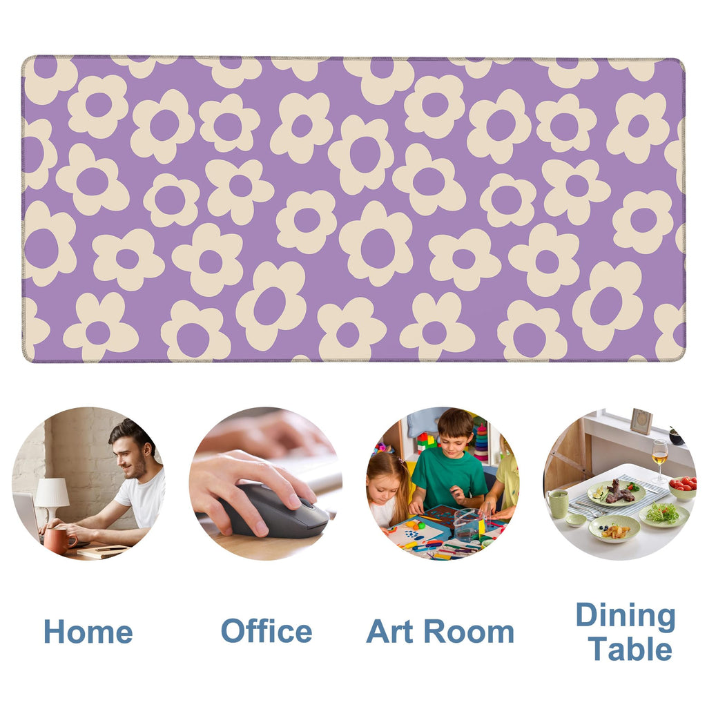 NITAHHHY Vintage Groovy Flowers Gaming Mouse Pad 3mm Thick Stitched Edge Waterproof Non-Slip Large Computer Keyboard Mouse Mat,Suitable for Office Entertainment Decorative Desk Pad 35.4 x 15.7 Inches