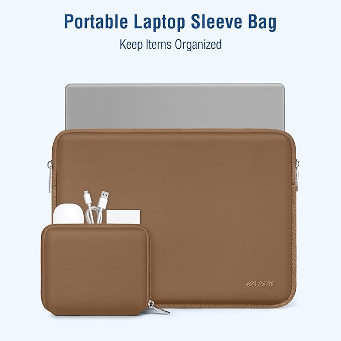 MOSISO Laptop Case 13.3 inch, 13-13.3 inch Laptop Sleeve Bag Compatible with MacBook Air/Pro 13 / Pro 14, HP Dell ASUS Lenovo Notebook, Neoprene Computer Sleeve Bag with Small Case, Mocha