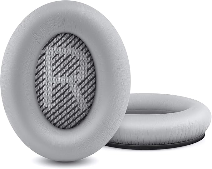 Professional Replacement Ear Pads for Bose QuietComfort 35 QC15 QC25 QC2 QC35/ Ae2 Ae2i Ae2w SoundTrue & SoundLink Over-Ear/Around-Ear Headphones/Soft Protein Leather (Silver)