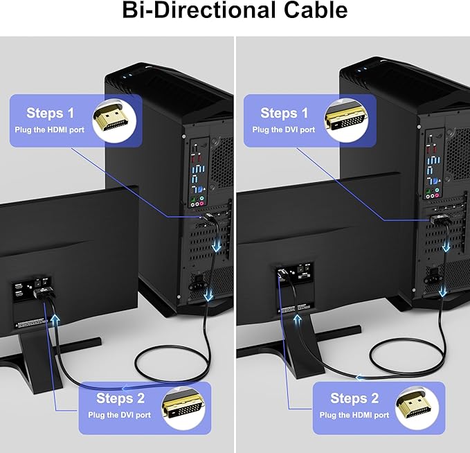 HDMI to DVI Cable 10FT, Bi-Directional DVI to HDMI Male to Male Cord, HDMI A to DVI-D Adapter, Gold-plated Connectors, Aluminum Shells, 1080P, for Computer, Monitor, Projector, Raspberry Pi, Xbox, PS3
