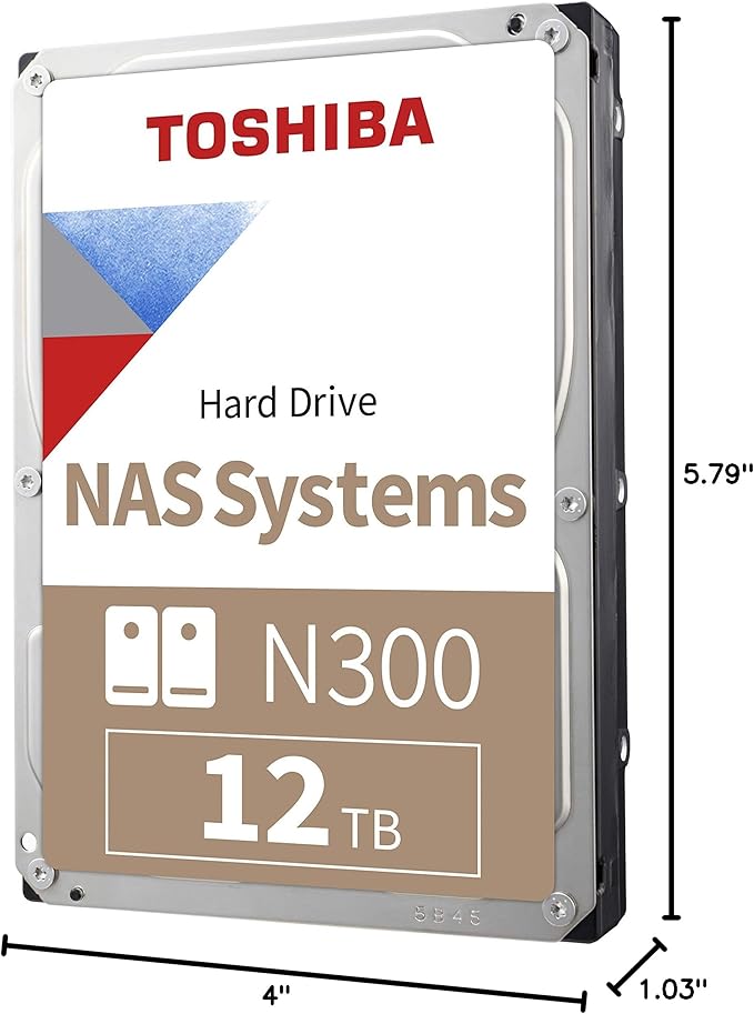 Toshiba N300 12TB NAS 3.5-Inch Internal Hard Drive - CMR SATA 6 Gb/s 7200 RPM 512 MB Cache - HDWG51CXZSTA