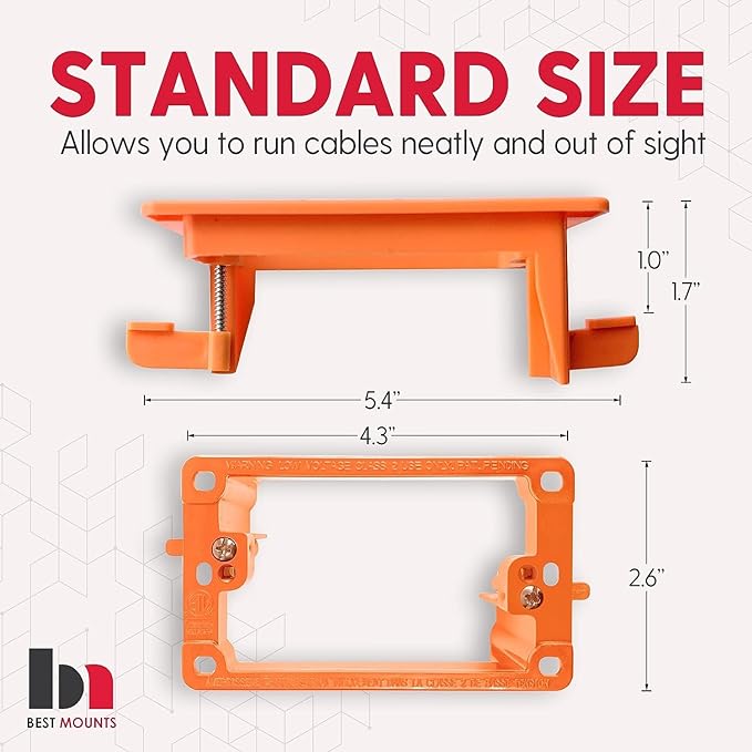 BestMounts - 1 Pack In Wall Cable Management Kit - Recessed Wall Plate Cable Pass Through Pair with Single Gang Low Voltage Mounting Bracket - TV Cord Hider for Wall Mounted TV ETL Listed