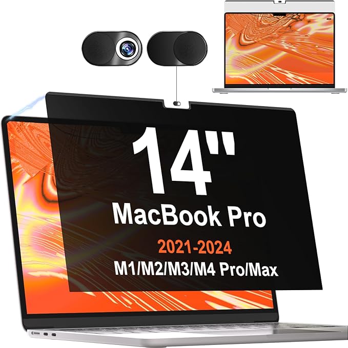 Privacy Screen for MacBook Pro 14 Inch 2021-2024 M4 /M4 Pro /M4 Max /M3 /M3 Pro /M3 Max /M2 Pro /M2 Max /M1 Pro /M1 Max, Magnetic Removable Anti Blue Light Glare Screen Protector