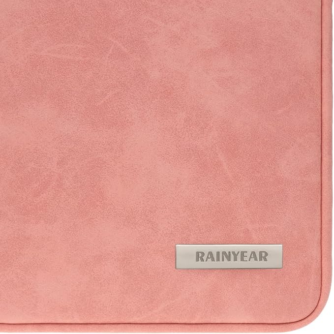 RAINYEAR 14 Inch Laptop Sleeve Protective Case PU Suede Leather Zipper Padded Cover Water Resistant Carrying Bag Compatible with 14" Notebook Computer Chromebook(Coral)