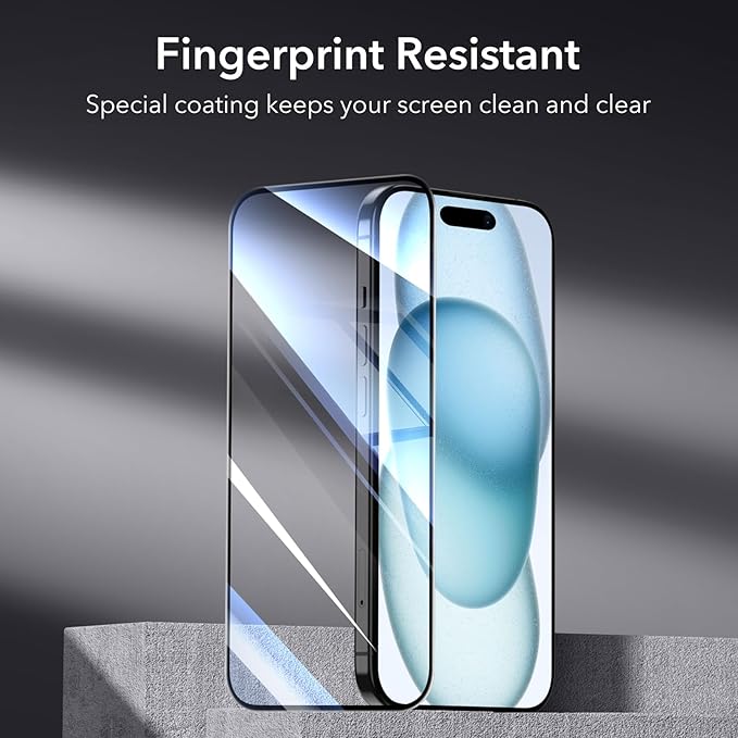 ESR 3+1 Pack for iPhone 15 Screen Protector, 3 Tempered-Glass Screen Protector and 1 Set Camera Lens Protector, 2.5D Curved Edges, Full-Coverage Military-Grade Protection, Scratch Resistant