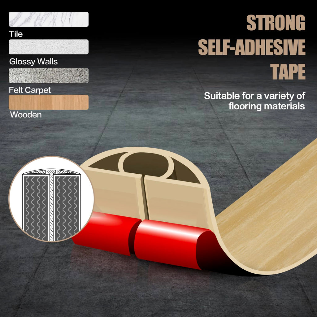 Floor Cord Cover Cavity 0.8"x0.37" Self Adhesive Cord Hider, 3.3FT Low Profile Cable Management, Extension Strip Protector for Wires, Prevent Cable Trips for Offices, Gyms (Wood Light Yellow)