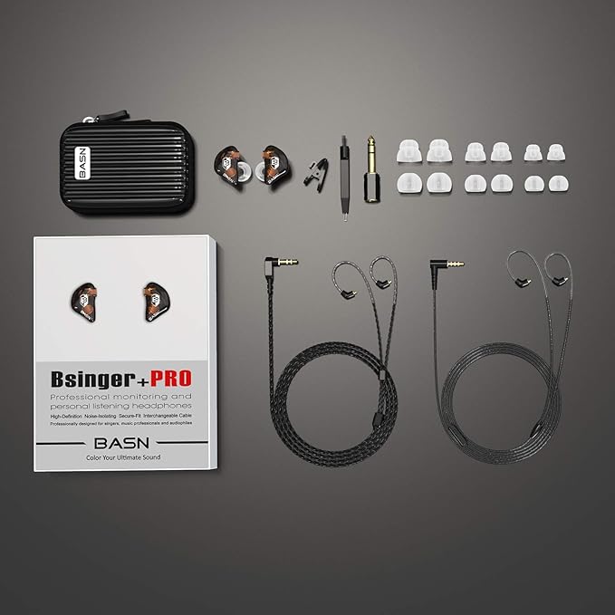 BASN Bsinger PRO in-Ear Monitors Hybrid Dynamic Dual Drivers Two Detachable MMCX Cables Musicians in-Ear Earbuds Headphones (Brown)