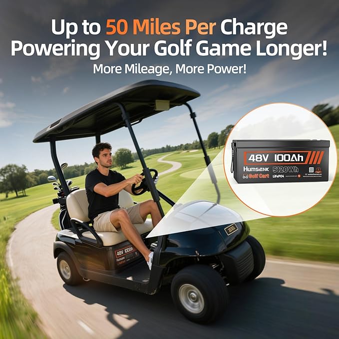 48V 100Ah LiFePO4 Lithium Battery Golf Cart with Bluetooth Group 8D, 15000+ Deep Cycle Battery, Built-in 200A BMS with Low-Temp Protection 2PACK
