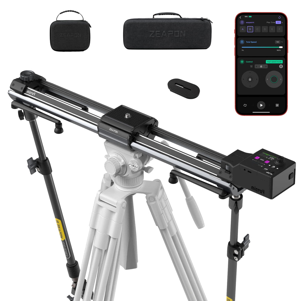 Zeapon Micro4 E1000 Double Distance Motorized Camera Slider, High-Speed Low Noise Motor 10-26Lbs Payload, 42''/107cm Compact Slider with Carrying case, LCD Screen, App Control, Smooth Damping Design