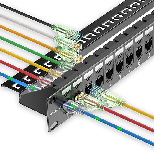 Patch Panel 24 Port Cat6 with Coupler Keystone, Cat6a Network Patch Panel 10G No Punch Down, Time-Saver Ethernet 1U Rj45 Panel with Sturdy Back Bar, 19 Inch Coupler Network Panel