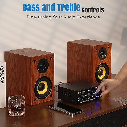 AK45 Pro Stereo Amplifier Home Audio, Stereo Receivers with Bluetooth 5.0,Max 400W, 2.0 Channel Audio Receiver for Home Theater Speakers w/USB/SD/RCA/2 MIC in for Karaok