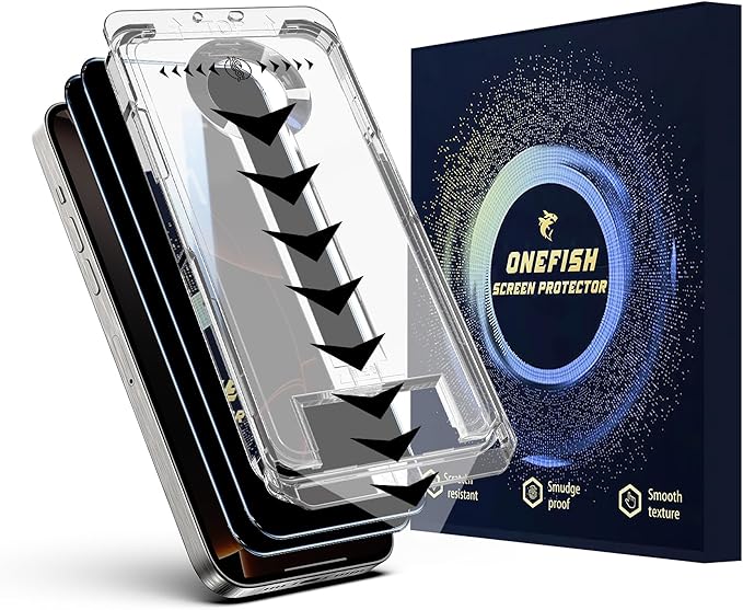 OneFish Privacy Screen Protector for IPhone 14 Pro Max Anti-Spy Tempered Glass Dust-Free Bubble-Free Anti-Fingerprint 9H Scratch Protection & Hassle-Free Installation Frame [2-Pack]