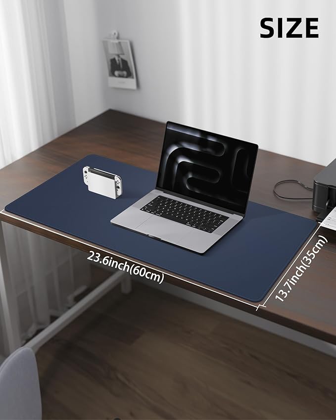 AFIING Desk Pad Protector 23.6" x 13.7" - Non-Slip Waterproof PU Leather Desk Mat for Mouse, Keyboard, Laptop, Office and Home Workspace (Midnight Blue)