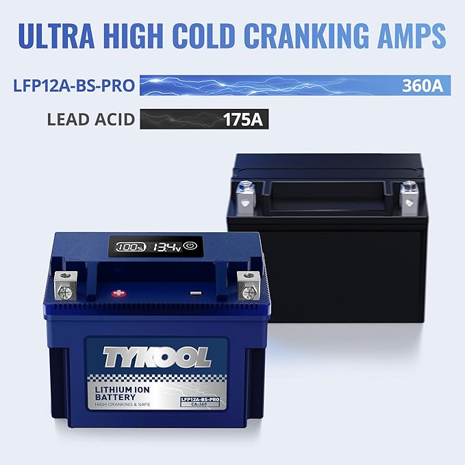TYKOOL YT12A-BS 360CCA,3X Cranking Amps,5X Life,High Performance LiFePO4 Lithium Motorcycle Battery,Fits for 1000cc Aprillia and Suzuki,Husqvarna 701 Vitpilen,KTM Adventure and Duke,People GT Scooter