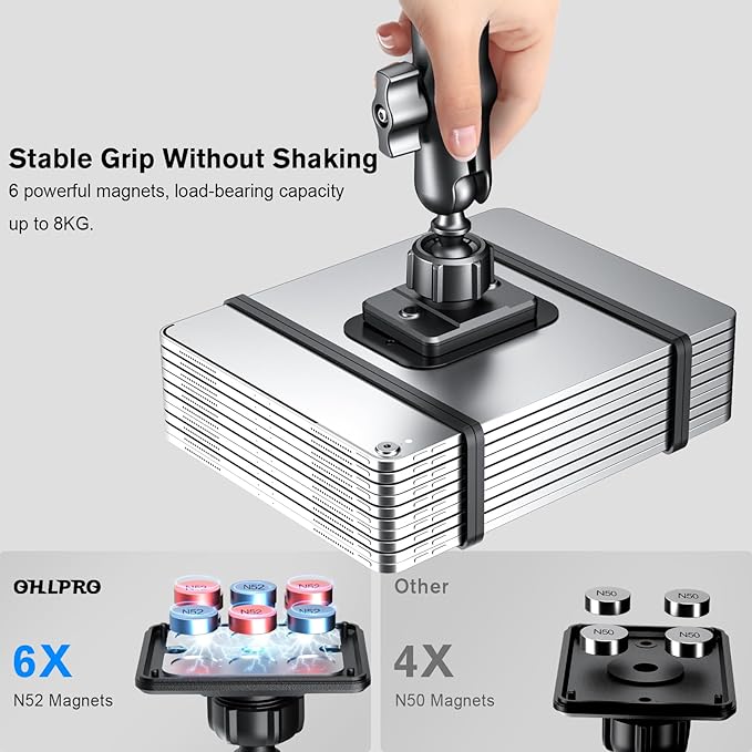 OHLPRO Magnetic Tablet Wall Mount for iPad Holder, Universal Compatible with iPad Pro/Air/Mini/Galaxy Tab and Kitchen Cabinet Office Home Use, 360° Rotation Drilled Base with Metal Ring: 4-inch Arm