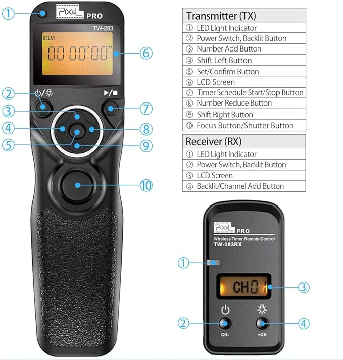 Wireless Shutter Release for Canon, Pixel TW-283 E3/N3 Wireless Remote Control Timer Shutter Release Cable for Canon EOS R EOS R5 R6 R3 1300D 1100D760D 70D 80D 90D 5D IV III 1D 6D 7D fujifilm GFX50R