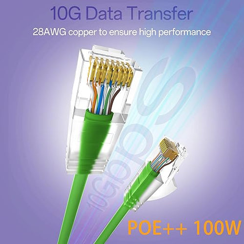 10Gsupxsel Cat6a Patch Cables 2ft (24 Pack) Slim, Cat6 Ethernet Patch Cable Pure Copper, Flexible Cat 6 Patch Cable 550MHZ 10G, Space-Saving Cat 6A Network Cables for Patch Panel, Green