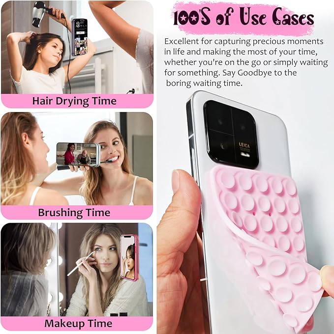 2 Pack Silicone Suction Cup Phone Case Mount Double Sided, Hands-Free Strong Grip Silicon Phone Holder, Non Slip Phone Accessories for Selfies and Videos (Lake Blue)