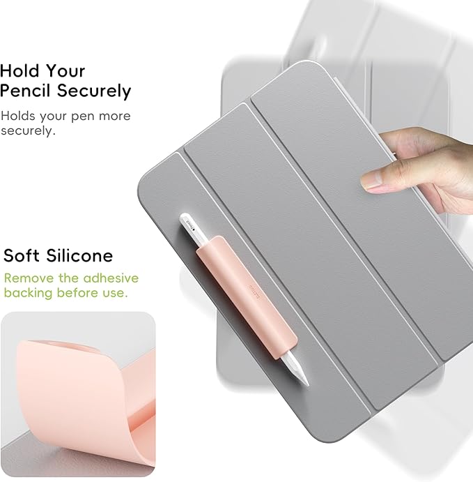 ELETIUO Silicone Pencil Holder Sleeve,Compatible with Apple Pencil (USB-C),Apple Pencil 1st/ 2nd Generation,Strong Adhesive Sticky Attached to iPad Case for Stylus Pens,Pink