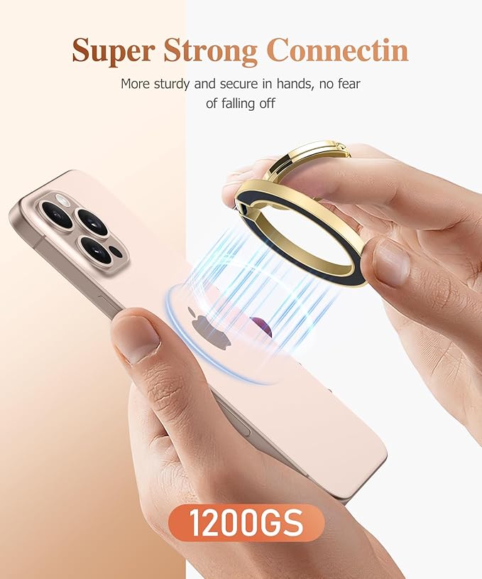 GVIEWIN Magnetic Phone Ring Holder, Compatible with MagSafe Phone Grip with Adjustable Stand, Magnet Phone Ring Kickstand for iPhone 16 Pro Max/Plus/15/14/13/12 Series/Other Phones (Topaz/Gold)