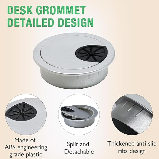 10 Pcs Desk Grommet 2-3/8" / 60 mm, Desk Cord Hole Cover, Cable Grommet ABS Plastic, Desk Hole Grommet for Home & Office Pc, Detachable Cable Cord Organizer-Silver Sand