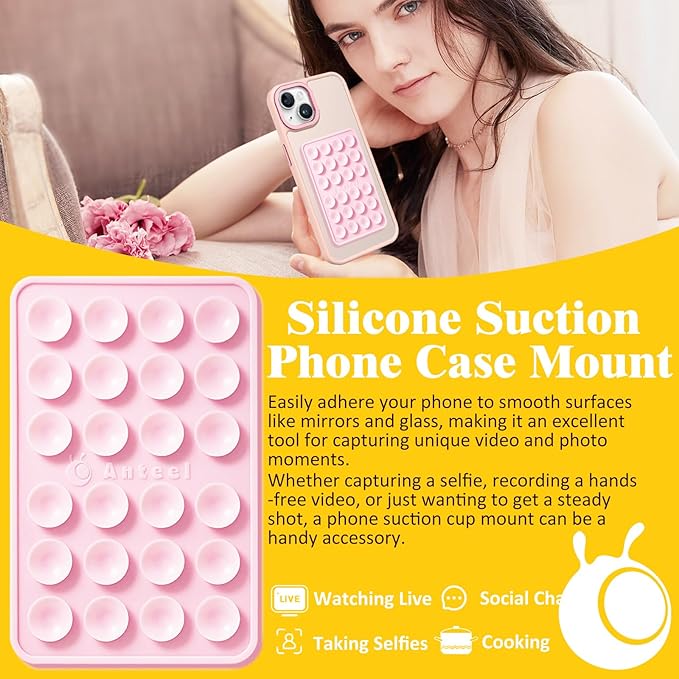 Anteel Medium-Sized Silicone Suction Phone Case Adhesive Mount, Enhanced Suction Power and Upgraded Thickened Sticky Phone Grip, Durable, Hands-Free Sticky Phone Holder, 2.28"x3.46" (Baby Blue)