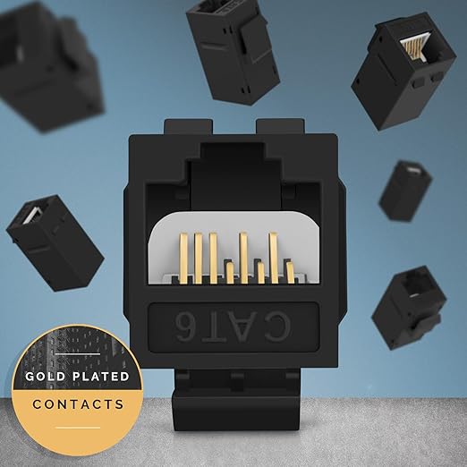 Everest RJ45 CAT6 Keystone Coupler (48-Pack) - Black Ethernet Connectors