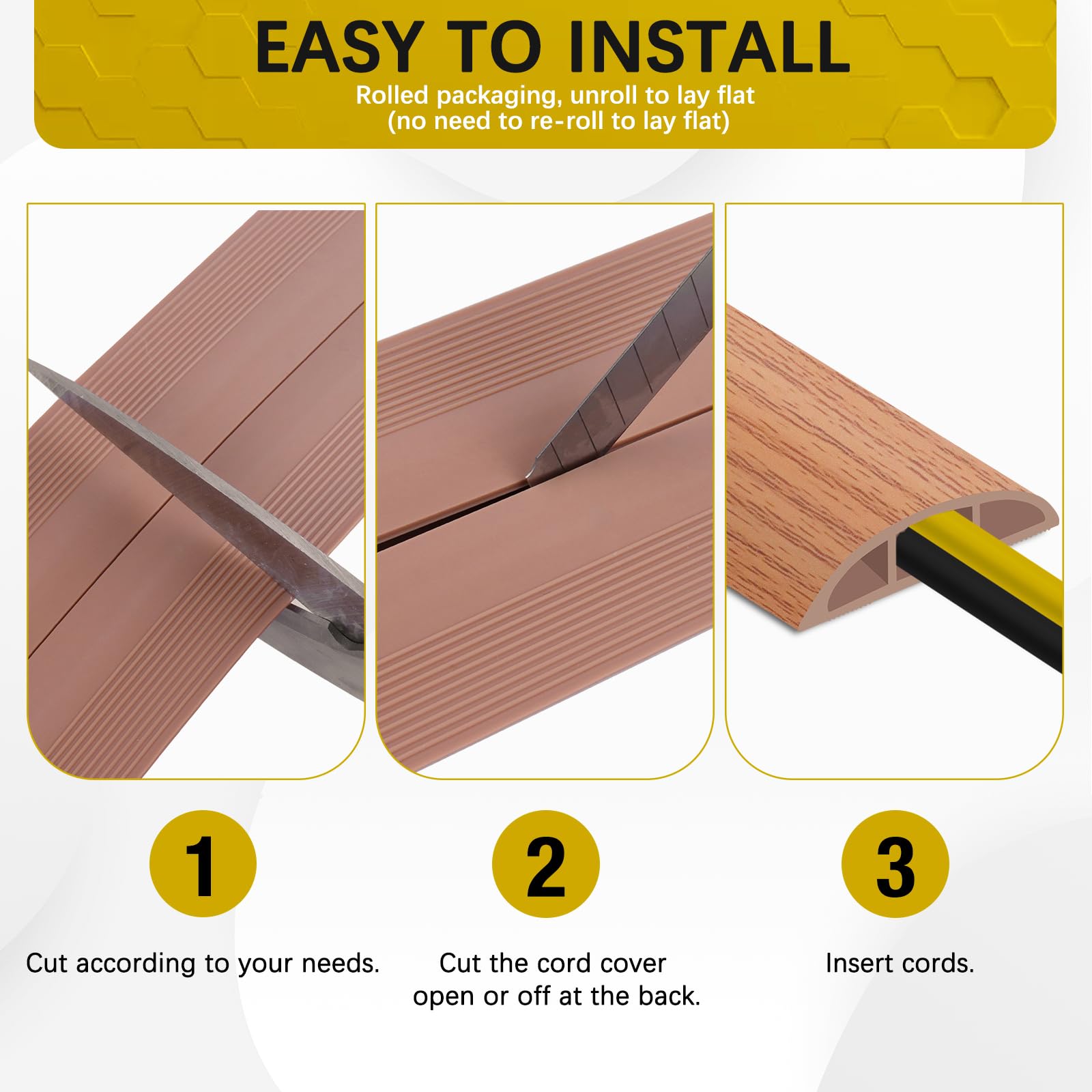 JAHOMFAI Floor Cord Cover 10FT Cord Covers for Wires on Floor Protect Wires & Prevent Trip Hazards, Easy to Cut for Home, Office, School, Concerts, Cavity W0.6in x H0.32in