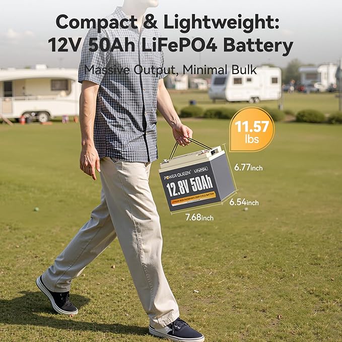 Power Queen 12.8V 50Ah LiFePO4 Battery Upgrade, Grade A Lithium Battery Cells with 50A BMS, Up to 15000 Cycles, Portable & Lightweight for Trolling Motor,Fish Finder Boat,RV,Solar