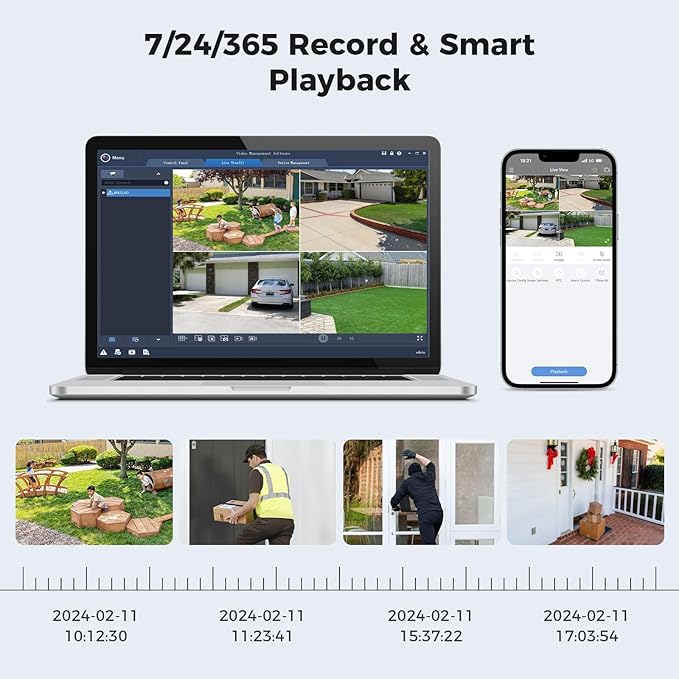 [4K HD + 330°Pan 90°Tilt] Hiseeu 4K PoE Security Camera System, CCTV Camera Security System w/4Pcs PoE PTZ Dome Cameras, Human/Vehicle Detect,2-Way Audio,Home Surveillance NVR Kit, 3TB HDD,7/24 Record