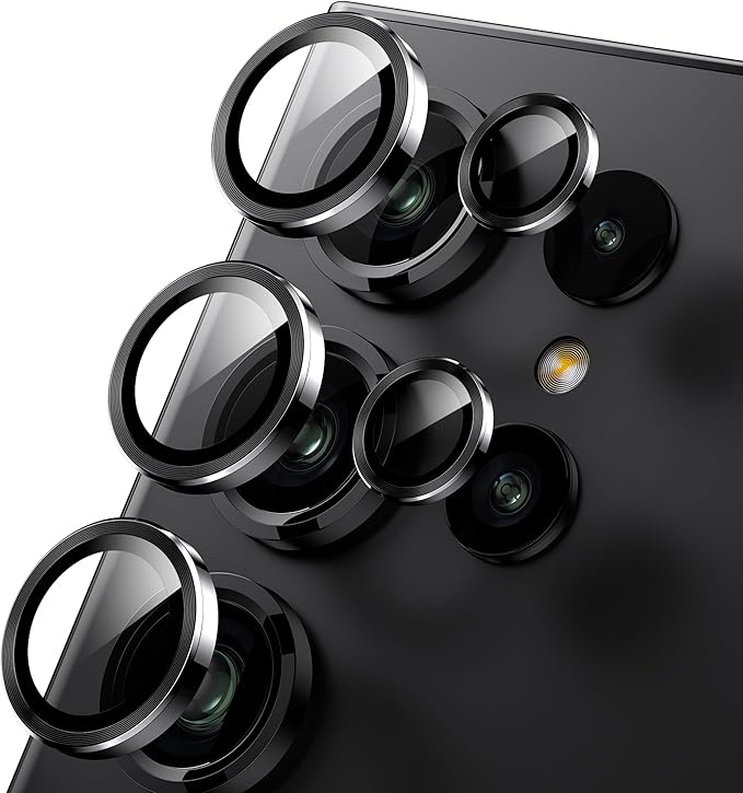 WSKEN for Samsung Galaxy S24 Ultra Camera Lens Protector, Ultra Thin Scratch Resistant 9H Tempered Glass with Aluminum Metal Circle Camera Screen Protector Cover Accessories, Black