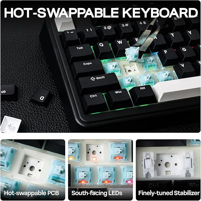 EPOMAKER TH99 Wireless Mechanical Keyboard with Lubed Silent Switch, Quiet Gaming Keyboard, 8000mAh,Creamy Gasket,RGB Backlit,Numpad,PBT Keycap,Hot Swappable,for Gamers/Office (Black)