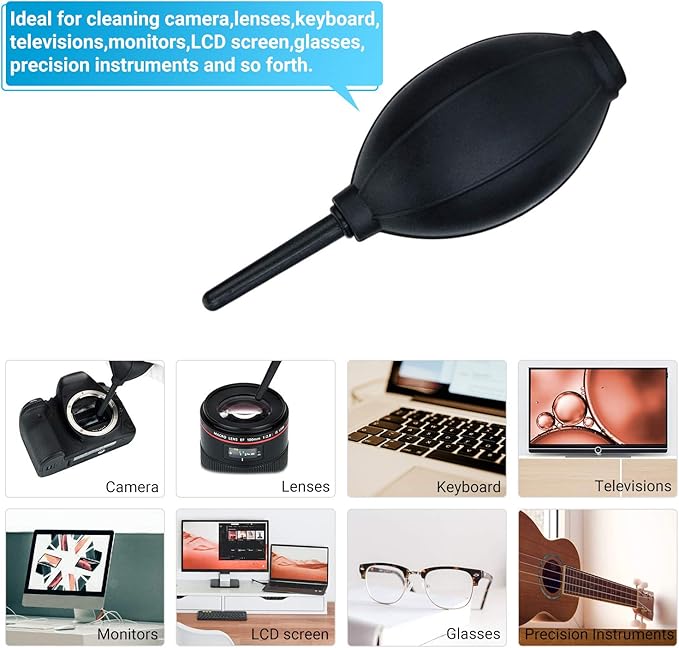 Soft Tip Silicone Super Air Blower Blaster Pump Dust Cleaner Include Micro Fiber Cleaning Cloth, Bulb Blower for Digital SLR Lens Sensor LCD Screens Musical Instruments Keyboards Telescope Filters