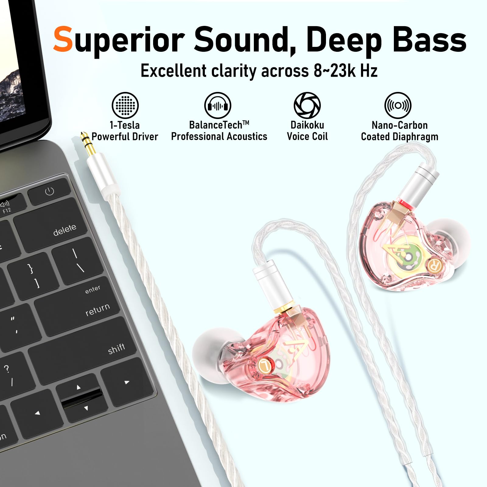 Audiovance Vibes 202 HiFi Wired Earbuds, IEM in Ear Monitor Headphones
