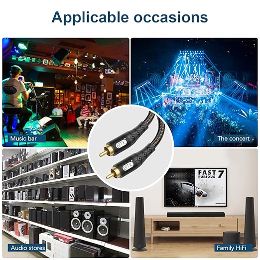 EMK RCA to RCA Subwoofer Cable – 24K Gold-Plated Connector Nylon Braided Double Shielded Audio Cable Digital&Analog Signal Support for Amplifiers Subwoofer Home Theater Hi-Fi Systems Black/10ft/3m