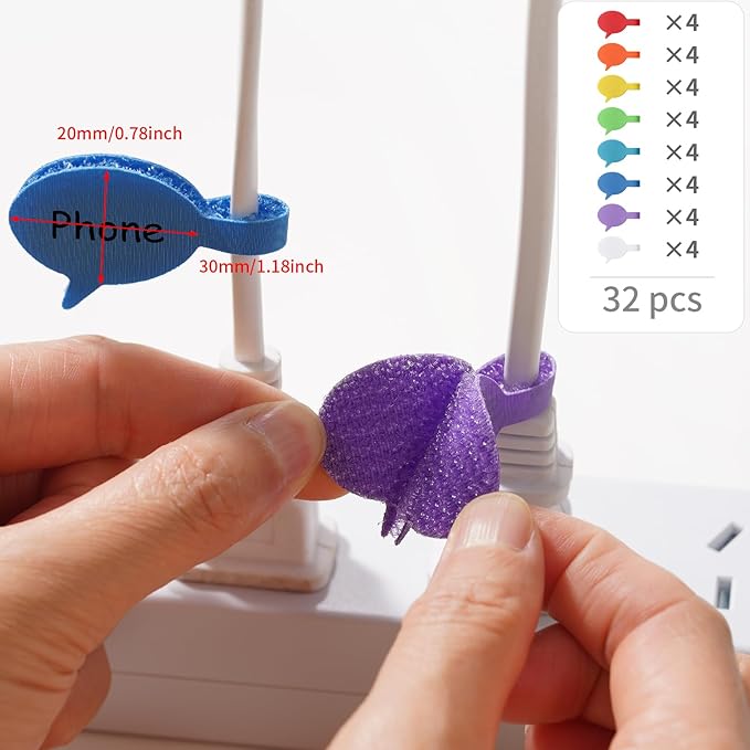 Trilancer Cord Labels Cable Label, Multicolored Handwriting Cord Tags - Speech Bubbles Tags for Organizing Wires and Identification, Reusable with Multiple Uses - 32 PCS