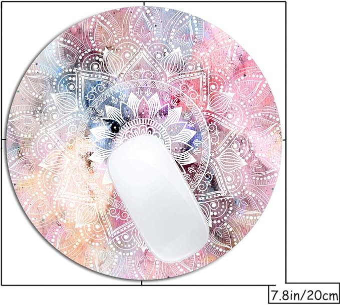 White Watercolor Mandala Mouse Pad Round Non-Slip Rubber Mousepad Laptop Office Computer Decor Cute Desk Accessories Customized Design Mouse Pad