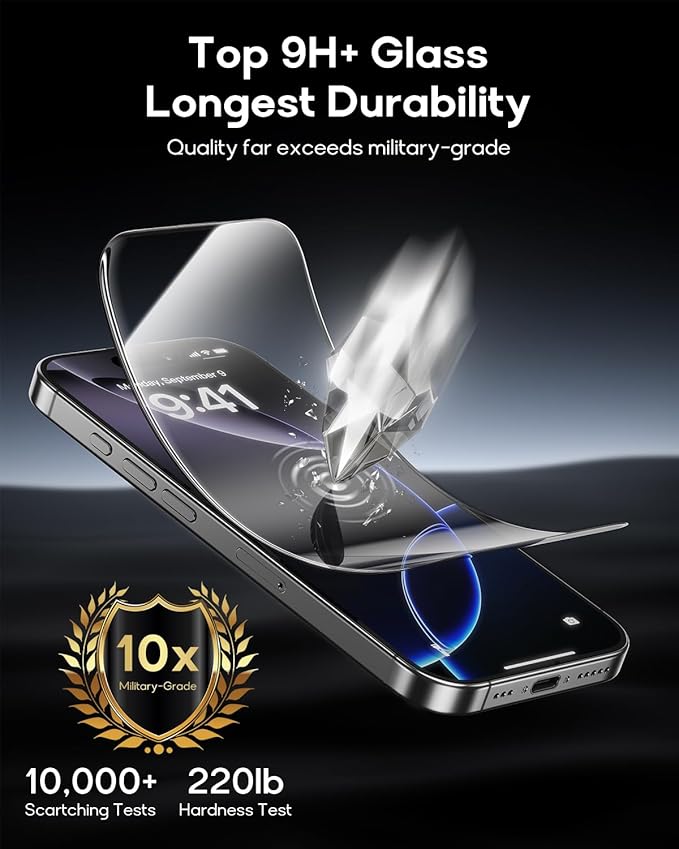 3 Pack for iPhone 15 Pro Tempered Glass Screen Protector:9H+ Durable, Auto Positioning, Bubble Free, High Definition, Easy Installation