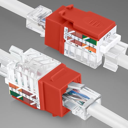 Everest 45° Angled RJ45 Cat6A Keystone Jacks 10-Pack in Orange - Slim Profile Female RJ45 Connectors - Cat 6A Keystone Jack - Compatible with 45° Angled Speed Termination Tool - 45Term (B0BL3GS7ZY)