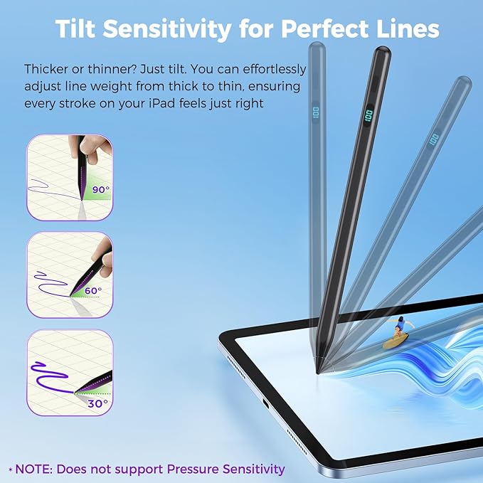 iPad Pencil with Magnetic&5 Extra Tips,USB-C Faster Charge,Stylus Pen Compatible with iPad 6-11th/A16,Air M3/M2/3-5th,Pro M4/11/12.9/13inch,Mini 5th-7th/A17Pro (Black)