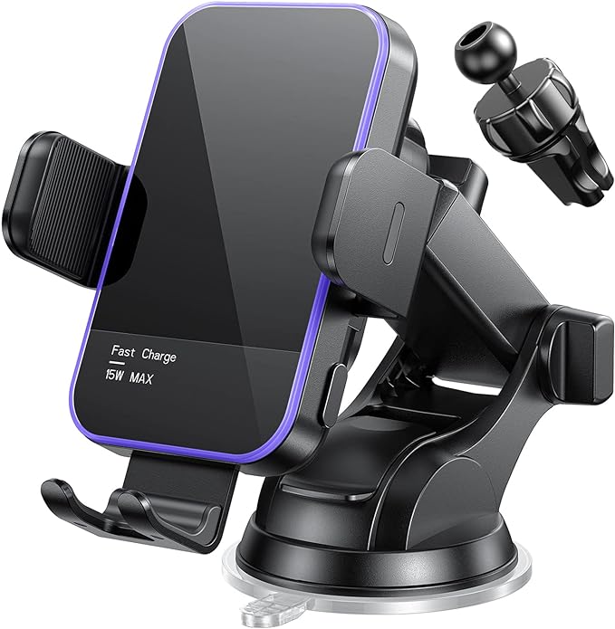 Wireless Car Charger,【7 Colored RGB Backlit】 Mosurr 15W Auto Clamping Phone Holders for Your car fit for iPhone 16 15 14 Mini Pro Max, Samsung Galaxy S25 Ultra S24 S23+, etc, Fathers Day for Gifts