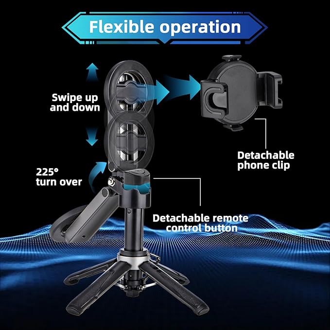 MQOUNY for Magsafe Tripod Stand for iPhone,Portable Pocket Size Selfie Stick with Rechargeable Remote and Metal Ring,Extendable Detachable Cell Phone Tripod Compatible with iPhone/Android